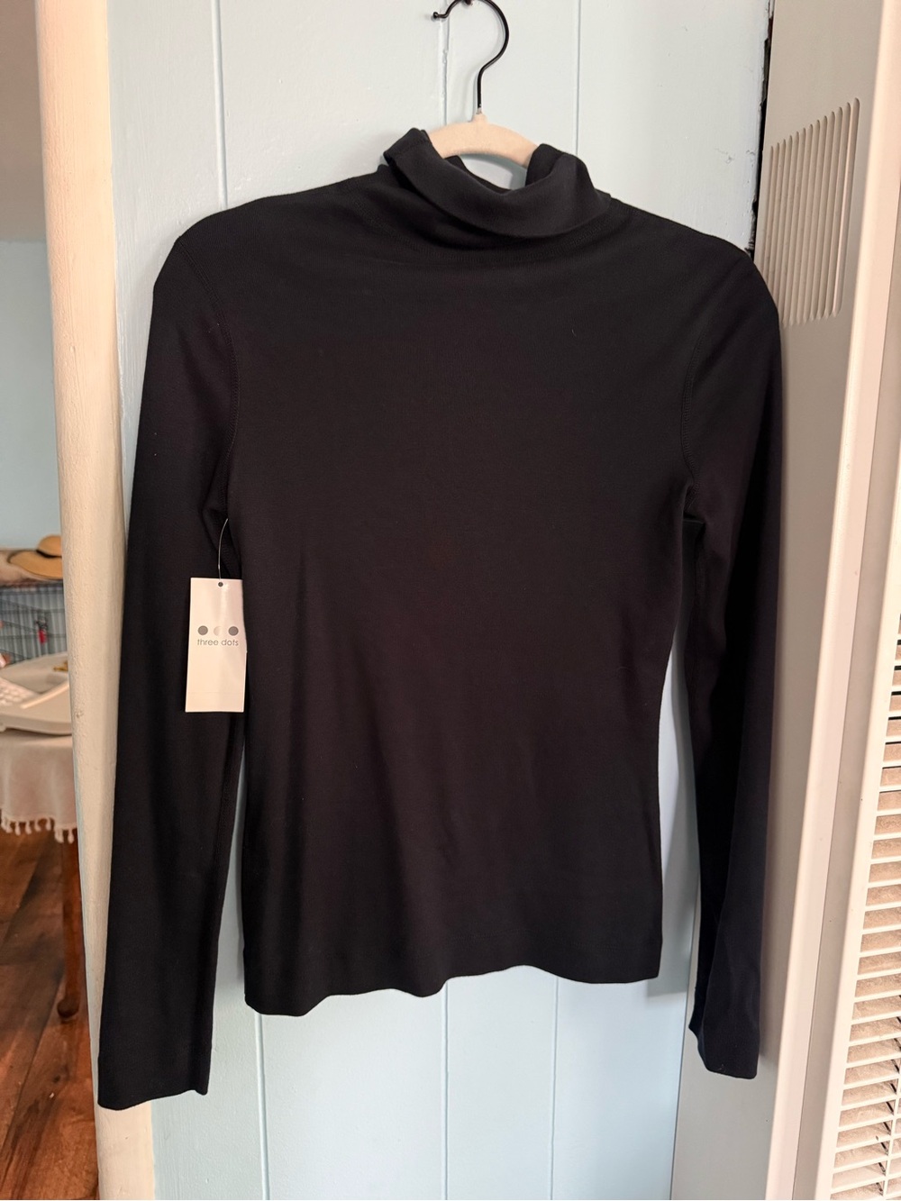 Three Dots Black Long Sleeve Turtleneck Top - Slim Fit